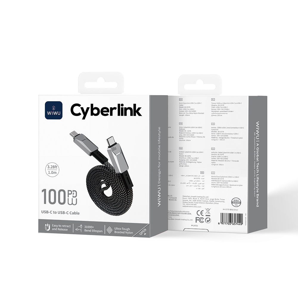 Wiwu Wi-C078 Cyberlink Serisi Type-C to Type-C PD Hızlı Şarj Özellikli Data ve Şarj Kablosu 100W 1M Wiwu Wi-C078 Cyberlink Serisi Type-C to Type-C PD Hızlı Şarj Özellikli Data ve Şarj Kablosu 100W 1M